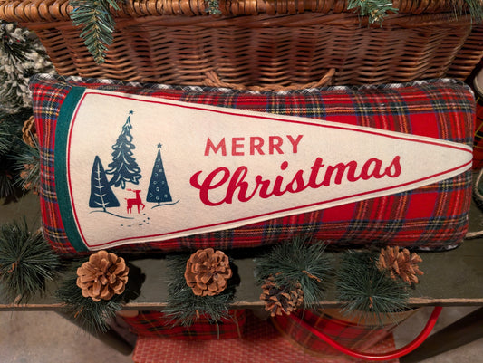 Merry Christmas Three Evergreens Pennant pillow