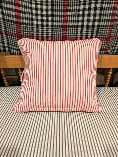 Red and Cream Wool Blanket pillow with fringe